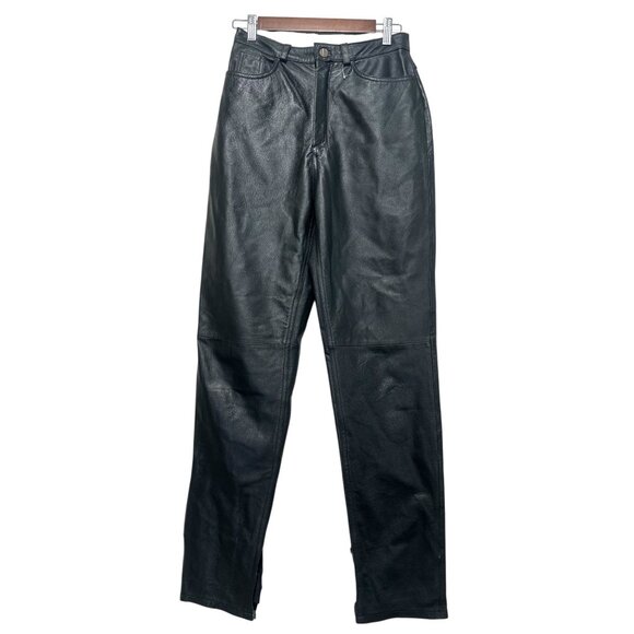 bagatelle Pants - Vintage Bagatelle Real Leather Straight Leg Pants Women 4 Black Biker Rodeo FLAW